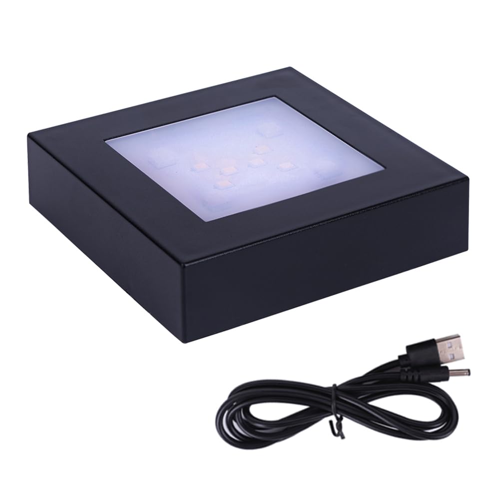 PHOSOK LED Multimodal Multicolor Light Stand Base - Black Square Display Base for 3D Crystal Glass Art - USB/Battery Powered Crystal Stand