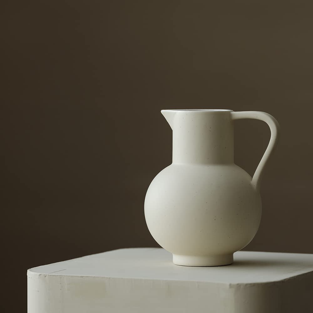 France Style Flower Vase with Handle, Water Pot/Dry Flower Vase, Minimalist Decor for Living Room, Dining Table & Bedroom (Crème)