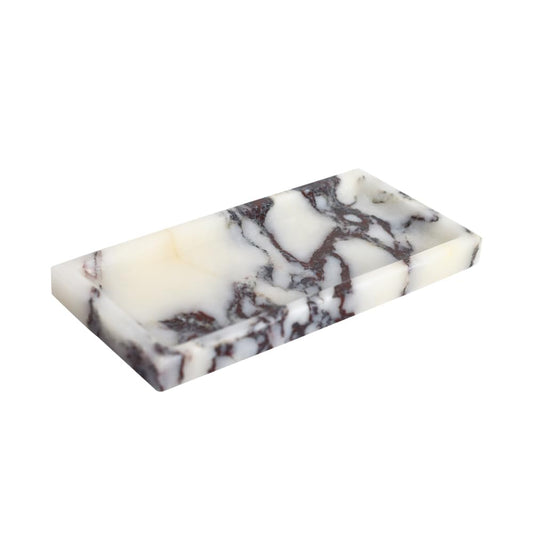 Small Marble Bathroom Tray, Real Marble Vanity Tray, Natural Stone Organizer for Countertop, Mini Marble Organizer for Jewelry Perfume Towel, Non-Resin Non-Ceramic (Calacatta Viola 7.9″ x 3.9″ x 0.7″)