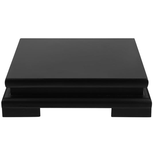 Wooden Display Stand Square Wood Display Base Risers Square Vase Riser Teapot Aquarium Lamp Pedestal for Stone Flowerpot Teapot Vase Bonsai Lamp Holder Home Decoration 7" W x 7" D x 1.8" H (Black)