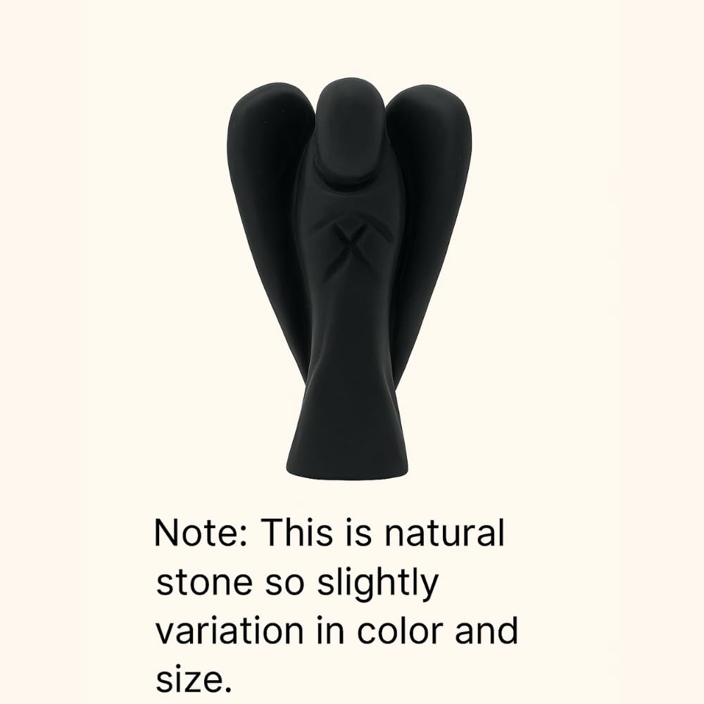 ANAYA AGATE Shungite Angel Statue 2" Certified Gemstone Guardian Angel Natural Crystal Angel Hand-Carved Angel Charms for Protection, Stress Reduction, Positive Energy Crystal Figurines Décor