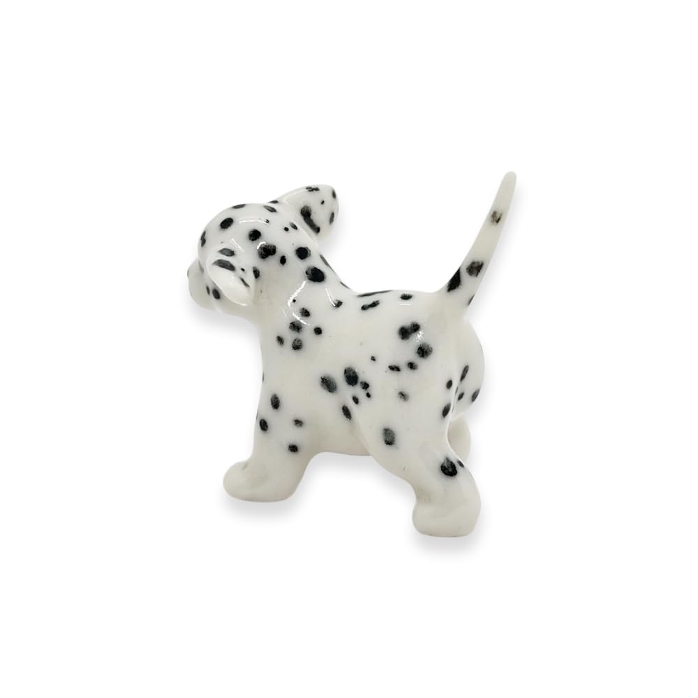 WitnyStore Tiny 1¼" White Black Spotted Walking Dalmatian Pup Dog Figurine - Miniature Hand Made Painted Ceramic Dogs Puppy Canine Animals Cute Porcelain Decorative Collectible Figures Décor Gifts