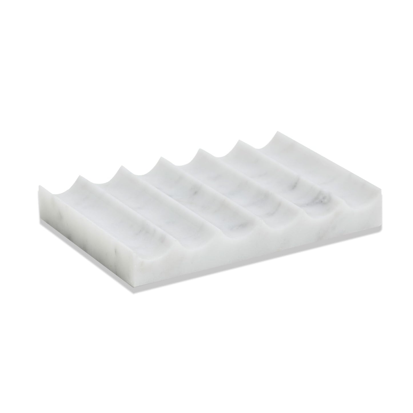 PHINILUX Luxurious Marble Soap Dish Jewelry Ring Tray - Rectangle Stone Soap Tray & Saver for Shower – Self Draining Soap Holder for Bathroom, Kitchen,Carrara White