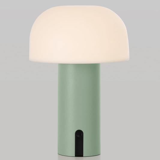 Cordless Mushroom Table Lamp for Outdoor/Indoor, Rechargeable Waterproof Battery Operated Lamp, 3-Color Touch Dimmable Light for Bedside/Shower/Patio/Camping/Dinning/Counter/Kitchen/Nursery Sage Green