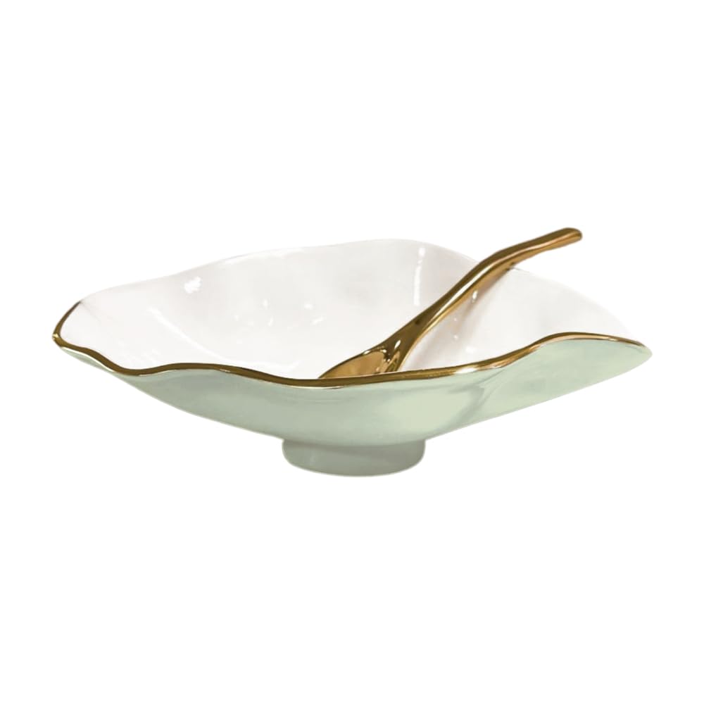 Beatriz Ball ENCANTO Claire Small Oval Bowl with Spoon (Pistachio, White and Gold)