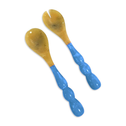 Beatriz Ball RESIN Rio Bubble Salad Servers (Blue) – Hand-Poured, Stylish, Lightweight & One-of-a-Kind Artisanal Serveware
