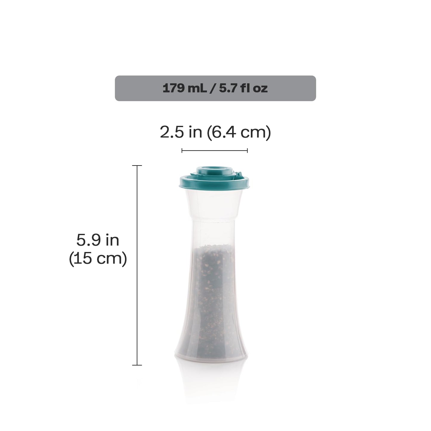 Tupperware Hourglass Salt and Pepper 2-Shaker Set in Teal, Liquid Tight Lids, BPA-Free, Dishwasher Safe