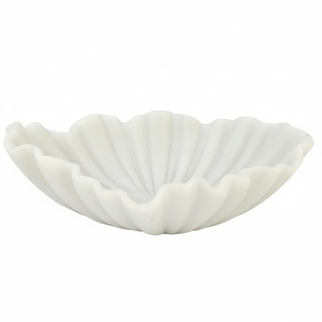 CSjihua Scalloped Sandstone Resin Decorative Bowl - 11.7" Off-white Large Key Bowl for Entryway Table, Jewelry, Keys, Fruits, Home & Office Centerpiece Decor
