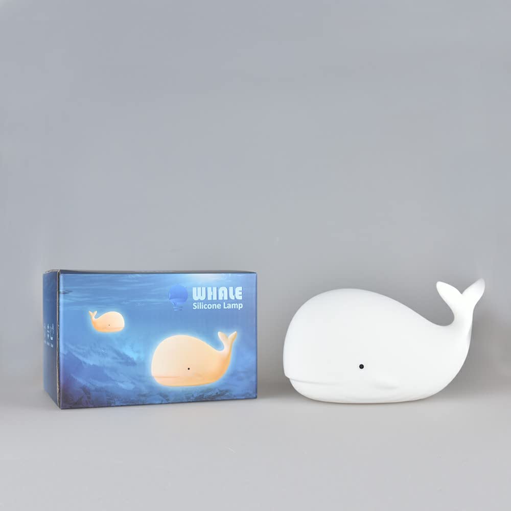 TriPro Under the Sea Nursery Decor Night Light, Soft Silicone Whale Lamp for Baby & Toddler Room, Ocean Theme Nursery Nightlight, Rechargeable Safe Bedside Light