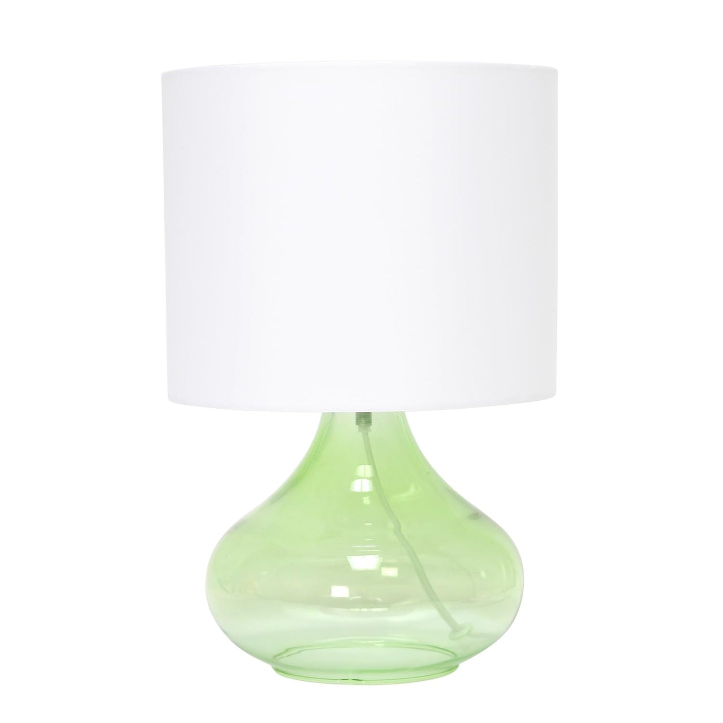 Simple Designs LT2063-GRW Glass Raindrop Table Lamp with Fabric Shade, Green with White Shade