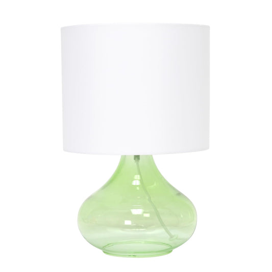 Simple Designs LT2063-GRW Glass Raindrop Table Lamp with Fabric Shade, Green with White Shade