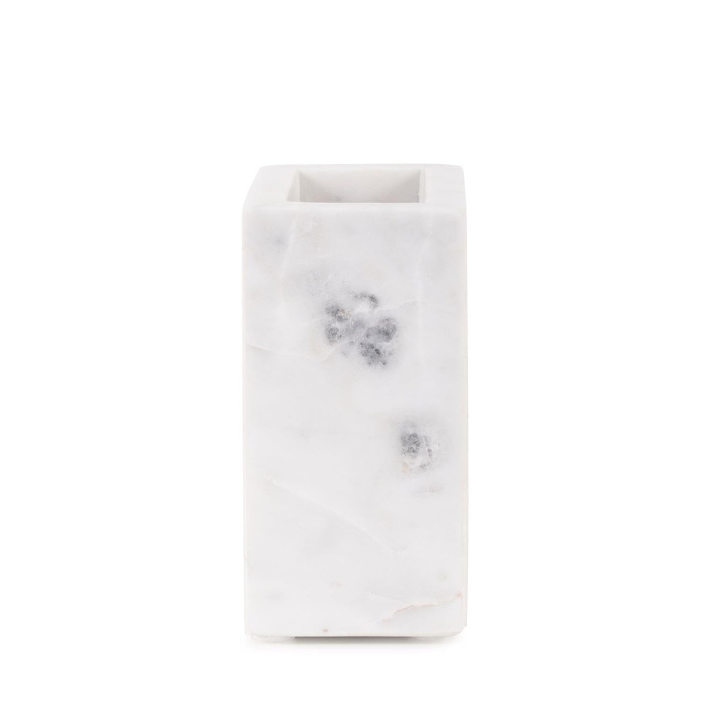 Howard Elliott Collection Brunner Marble Decorative Vase with Brass Inlay Accents, Rectangular Modern Flower Vase for Table, Shelf or Mantel Display, Water-Holding Design, 5x3x4 Inch, White Brass
