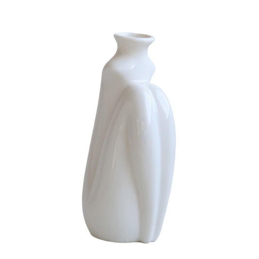Abstract Body Shaped Ceramic Vase, Artistic White Ceramic Flower Vase for Home Decor, Table Centerpiece, Modern Aesthetic, Sitting Posture 8.27'' H