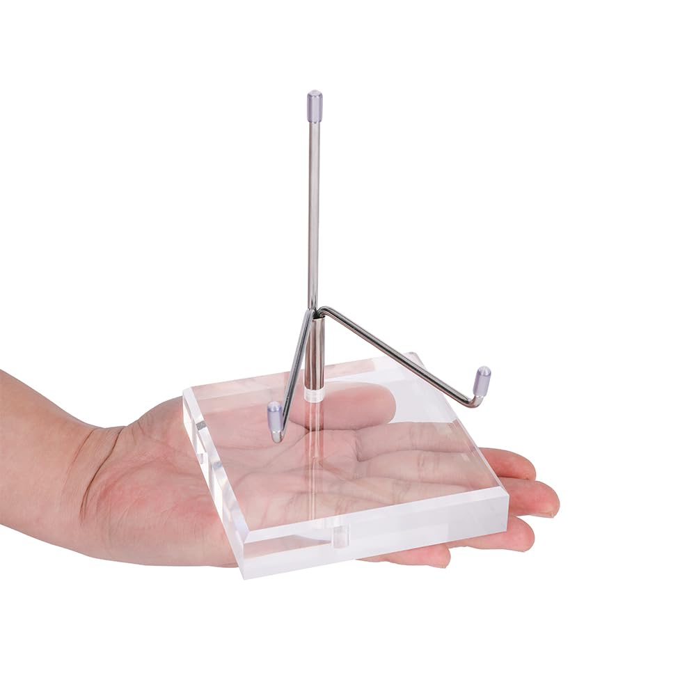 4 x 4 x 5.5 Inch Large Crystal Holder Acrylic Display Stands with Adjustable Metal Arm Rock Show Solid Riser Clear Block for Showcasing Geodes Mineral Specimens Amethyst Stone Easel Collectibles