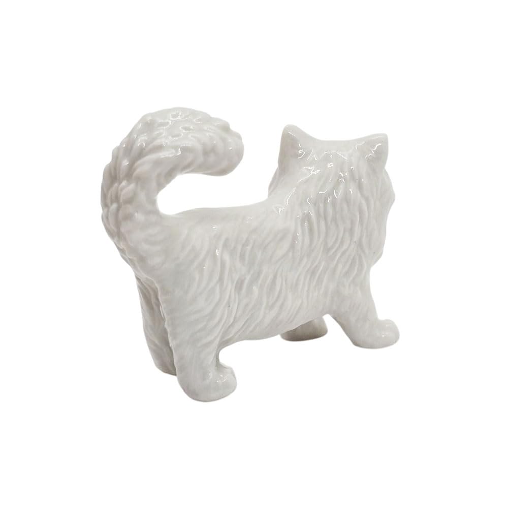 WitnyStore 2½" White Persian Longhair Cat Stand Look Left Ceramic Figurine Terrarium Decoration Collectible Statue for Adult Collectors Handcrafted Porcelain Sculpture Home Room Tabletop Decors