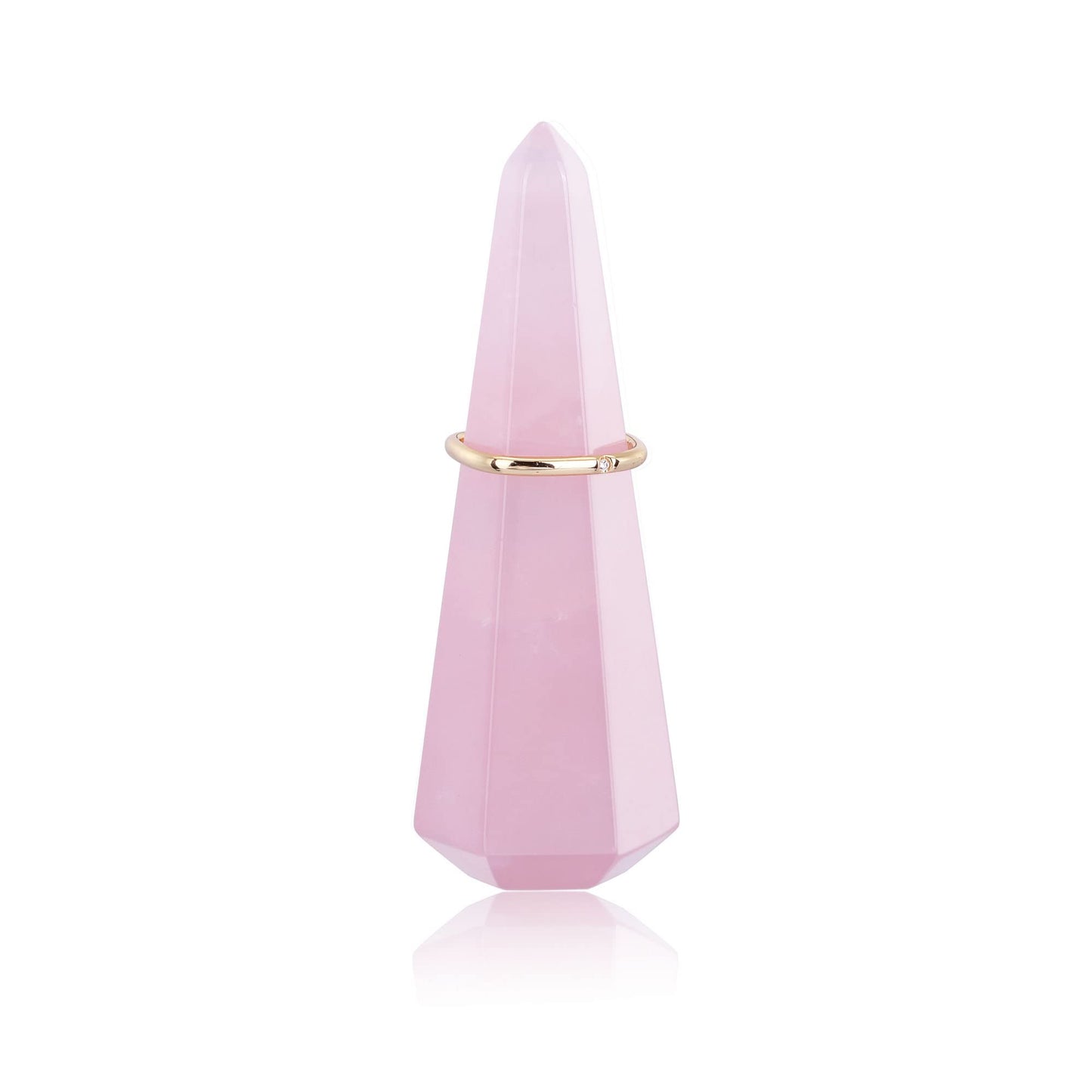 Jovivi Natural Rose Quartz Crystal Stone Jewelry Display Holder - Hexagon Prism Shaped Decorative Wedding Ring Stand