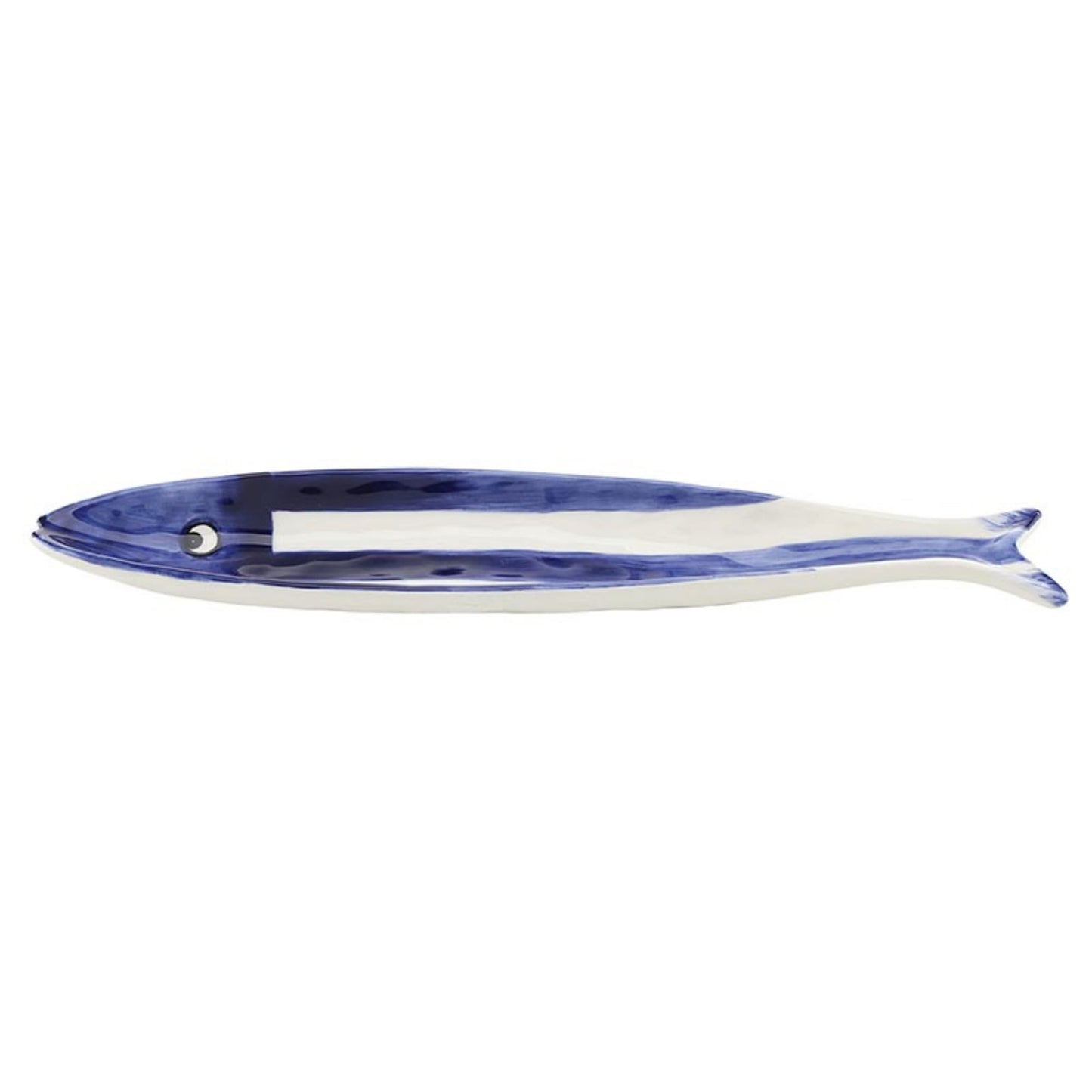 47th & Main Fish Shaped Dish Ceramic Tapas Bowl for Entertaining, 12" x 2.25", Blue/White