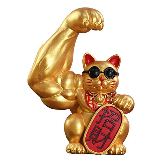 Fenteer Muscle Arm Lucky Fortune Cat Figurine Sculptures Head Vigorously Opening Gift Shop Sculptures Fortune Wealth Welcoming Cat Ornament Chinese New Year Decoration Festive Decor - Right Luck