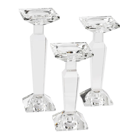 Marvala Crystal Candelabra Set, Dual-Sided Candle Holder Reversible for Taper, Tealight & Pillar Candles 3-in-1 Versatile Stand for Table, Wedding, Christmas, Home Holiday Decor (Set of 3-SML)