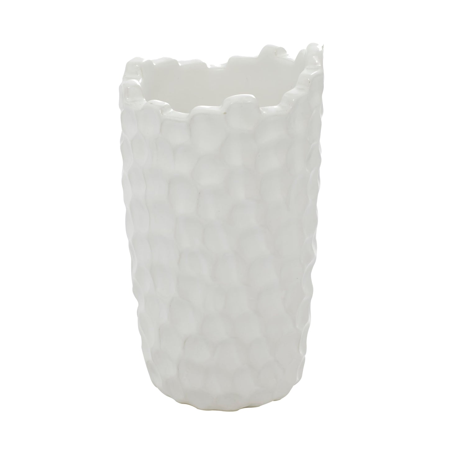 Deco 79 Porcelain Ceramic Decorative Vase Centerpiece Vase with Hammered Texture, Flower Vase for Home Decoration 5" x 5" x 9", White