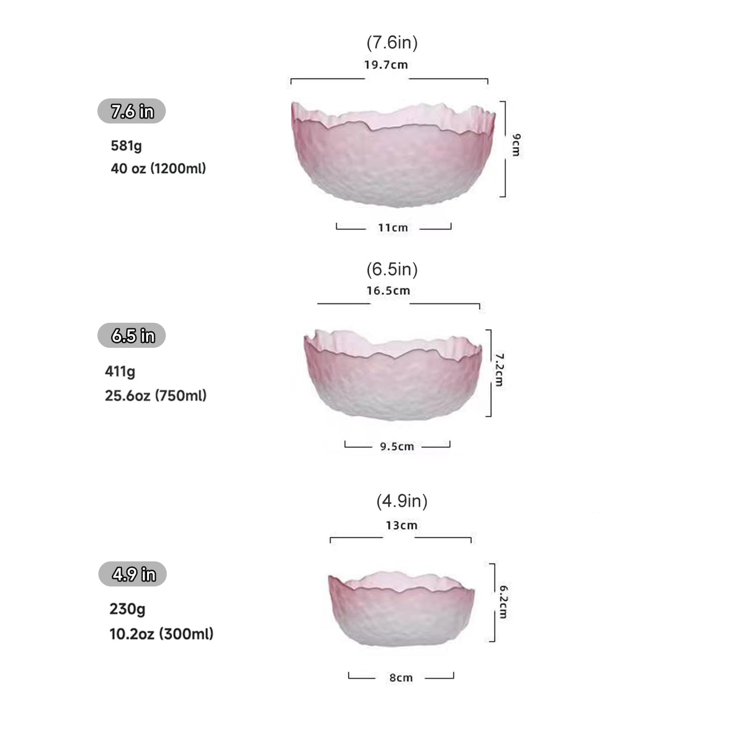 SYXLTSH Glass Salad Bowl Irregular Lotus Flower Shape Serving Bowls, Mixing Nut Bowls for Kitchen Fruist, Snack, Dessert, and Ice Cream Candy Dishes (Crystal Gradient Pink, 6.5")