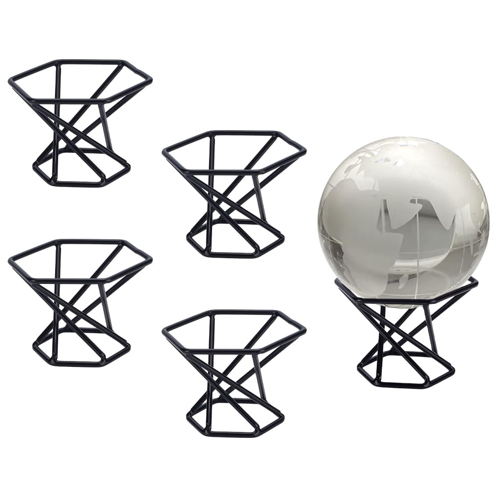 FINGERINSPIRE 5 Pcs Crystal Ball Display Stand Hexagon Iron Display Stand 2.1x2.4x1.6Inch Black Metal Display Stand for Crystal Glass Lens Ball Glass Ball Base Divination Photography Lensball Base