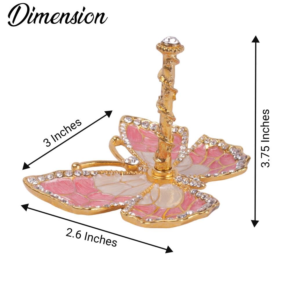 Matashi Butterfly Jewelry Holder for Women, Enamel - Gold Plated Jewelry Stand Organizer Ring Holder w/Crystals, Gift for Mom on Christmas, Mother’s Day, Birthday, Anniversary, Valentine’s Day, Pink