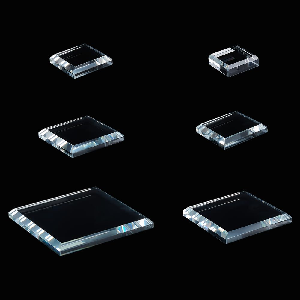 PH PandaHall 6 Pack Clear Crystal Glass Display Base, 6 Size Square Flat Glass Display Stand Blocks Cube Polished Riser Pedestal Stand for Figurines Collection Jewelry Crafts 1.2/1.6/2/2.4/3/4 inches
