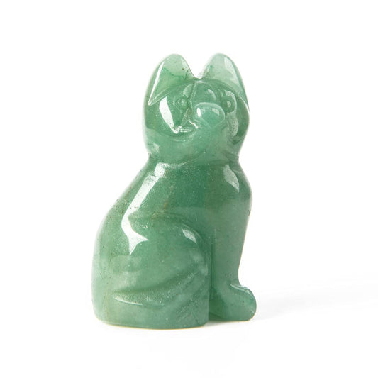 YGLINE Gemstone Crystal Animal Totem Spirit Stone Figurine (Cat-Green Aventurine)