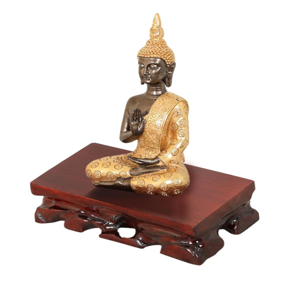GOLDY&WENDY Sturdy Wooden Pedestal Rosewood Glossy Wood Grain Asian Vase Asian Stone Napoleon Riding Statue Display Stand Base