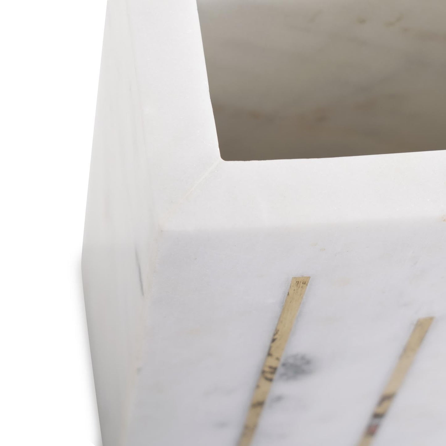 Howard Elliott Collection Brunner Marble Decorative Vase with Brass Inlay Accents, Rectangular Modern Flower Vase for Table, Shelf or Mantel Display, Water-Holding Design, 5x3x4 Inch, White Brass