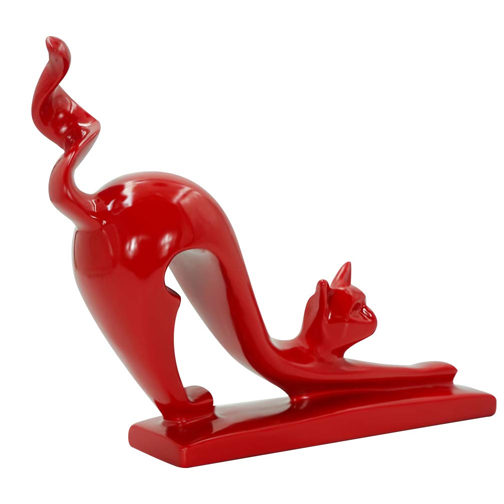 DreamsEden Modern Home Decor Cat Statue - Resin Art Animal Figurine Accent Ornaments for Living Room Bedroom Shelf (Red)