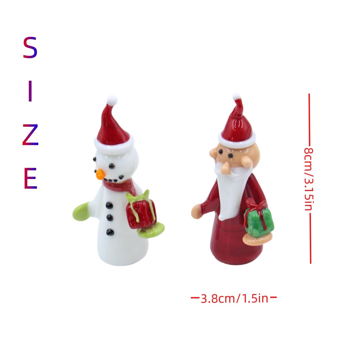 CHIGAGGLE 3¼'' Santa and Snowman Glass Figurines, 2pcs Handmade Glass Miniature Figurines, Set of Creative Christmas Small Hand Blown Glass Collectibles and Gifts - 2Ca2s2