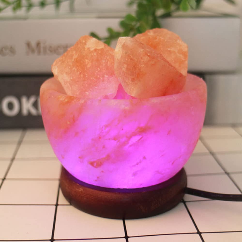 Fantasee Himalayan Salt Lamp, Natural Handcarved Salt Crystal Light Release Negative Ions Perfect for Home Bedroom Living Room Office Yoga Night Light Air Purifying Gift(Bowl - 7 Colors Changing)