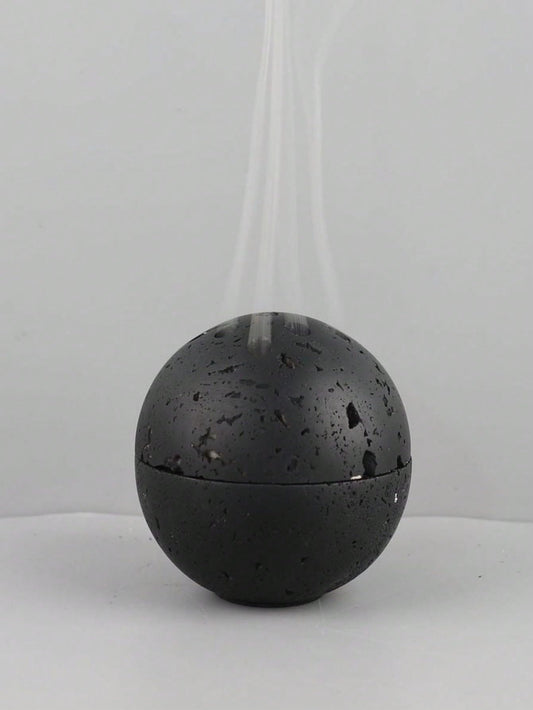 HUZHIBING 9 Holes Handmade Round Incense Resin Burner Holde, Minimalist Sphere Incense Frankincense Burner, Ravertine Incense Cone Holder for Yoga Meditation Spa Reading (Black)