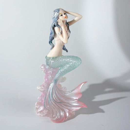 Rayberro Crystal Mermaid Figurines 7.28" Clear Resin Mermaid Sculpture Mediterranean Princess Ornaments Home Office Desktop Bookshelf Mermaid Collectible Figurines Crafts Fish Tank Aquarium Decoration