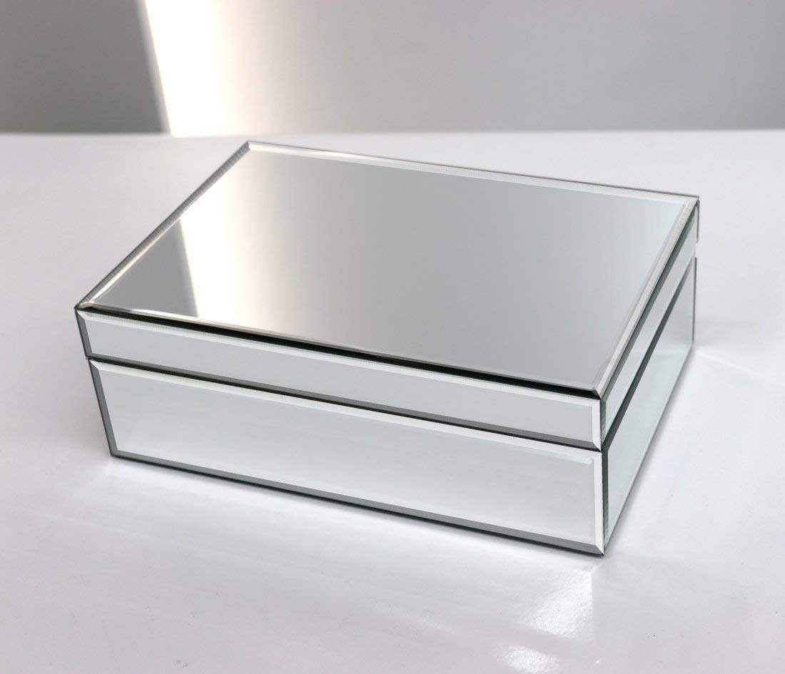 QMDECOR Silver Glass Mirrored Jewelry Box Beautiful Finish Storage Sturdy Organizer High-end Jewelry Organizer Luxury Big Vanity Mirror Box Keepsake Box Attractive Substantial Well Made Jewelry Box