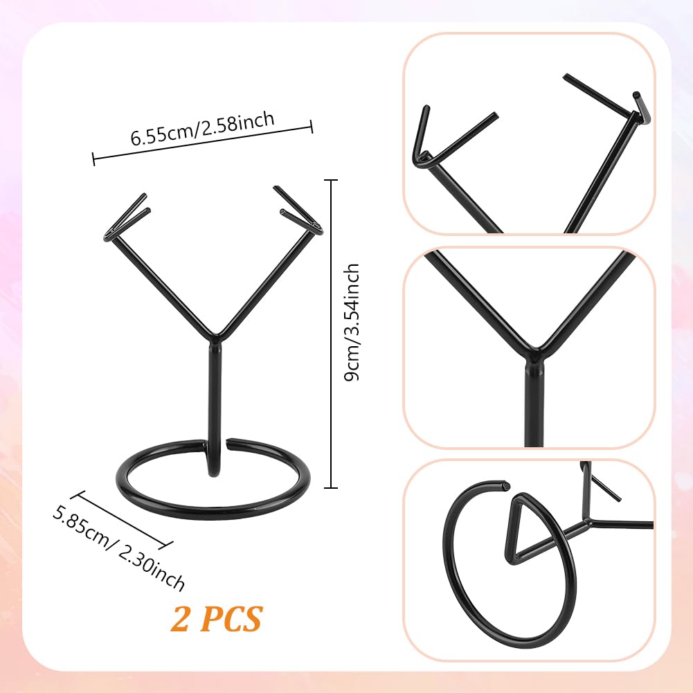 AHANDMAKER 2Pcs Rock Display Stand, Metal Crystal Display Holder Small Crystal Ball Holders for Gemstones Spheres Geodes Rocks Fossils Marbles Home Office Decor, 2.3x2.58x3.54 Inches, Black