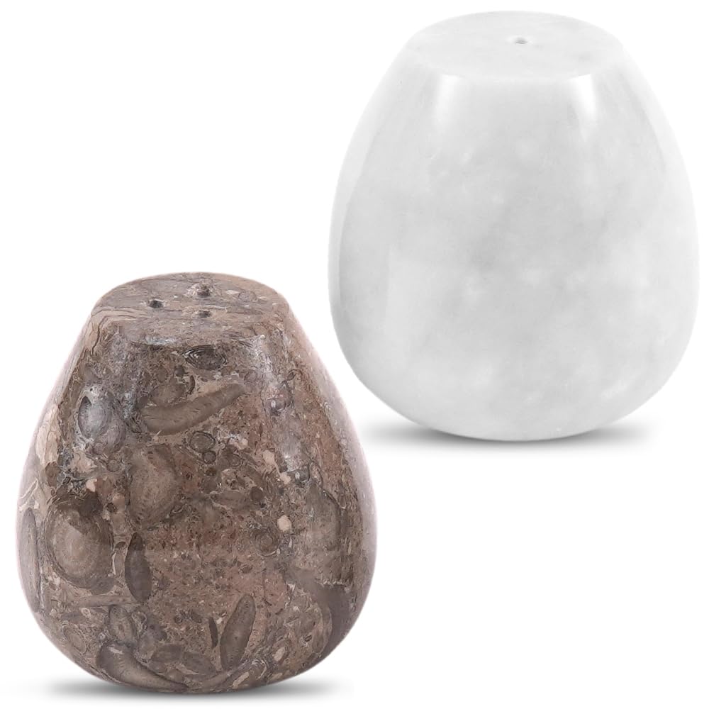 Earthen Crafts Marble Salt and Pepper Shakers Set of 2 Oceanic & White 2.3" Salt & Sugar Container, Seasoning Spice Jars For Modern Kitchen Decor, Dining Table Countertop Accessory