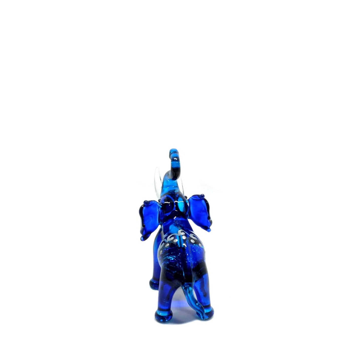 Handmade Mini 2.25" Blue Elephant Figures with Thai Art Blown Glass Art, Collectible Figurines Gift Ideas, Miniature Wild Animals, Tiny Ornament Cool Stuff Decor No.8