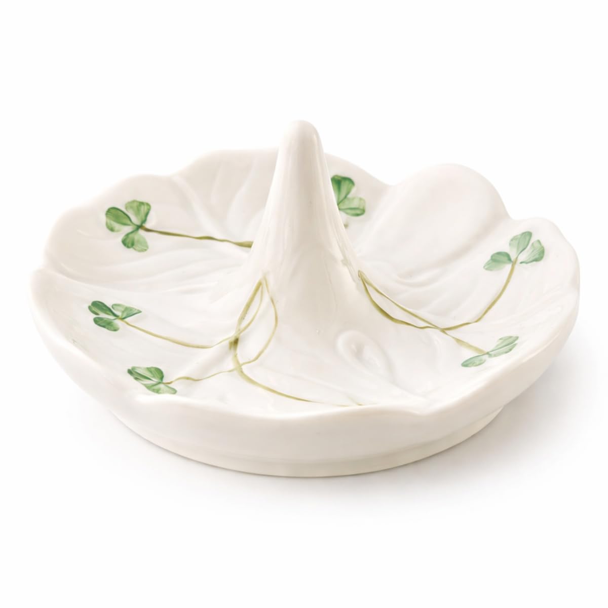Belleek Classic Shamrock 4.4-Inch Ring Holder Dish, Handcrafted Parian China Jewelry Tray, Irish Decor, White