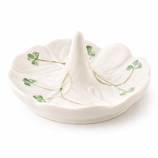 Belleek Classic Shamrock 4.4-Inch Ring Holder Dish, Handcrafted Parian China Jewelry Tray, Irish Decor, White