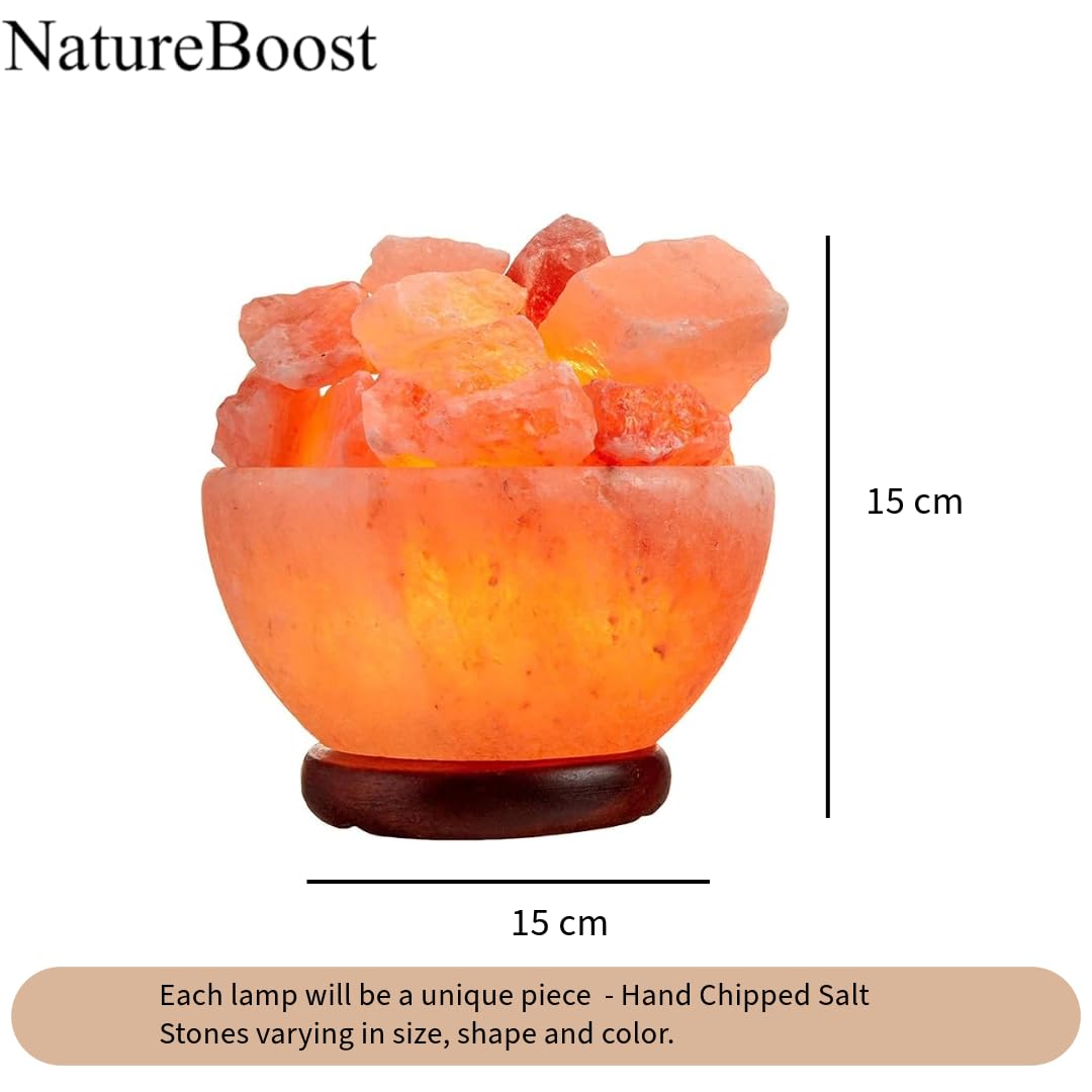 NatureBoost Himalayan Pink Salt Lamp Bowl with Chunks (BowlChunks) – Includes Dimmer Switch & 2 Bulbs, Unique Gift Idea