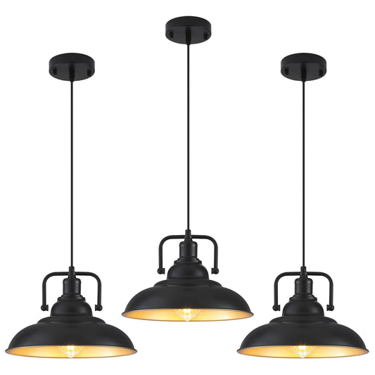 SESIMENT Black and Gold Pendant Light 12.5 inches 3 Packs, Farmhouse Pendant Light, Island Pendant Lights, Kitchen Island Pendant Lights, Pendant Lights Kitchen Island for Bedroom, Kitchen, Island