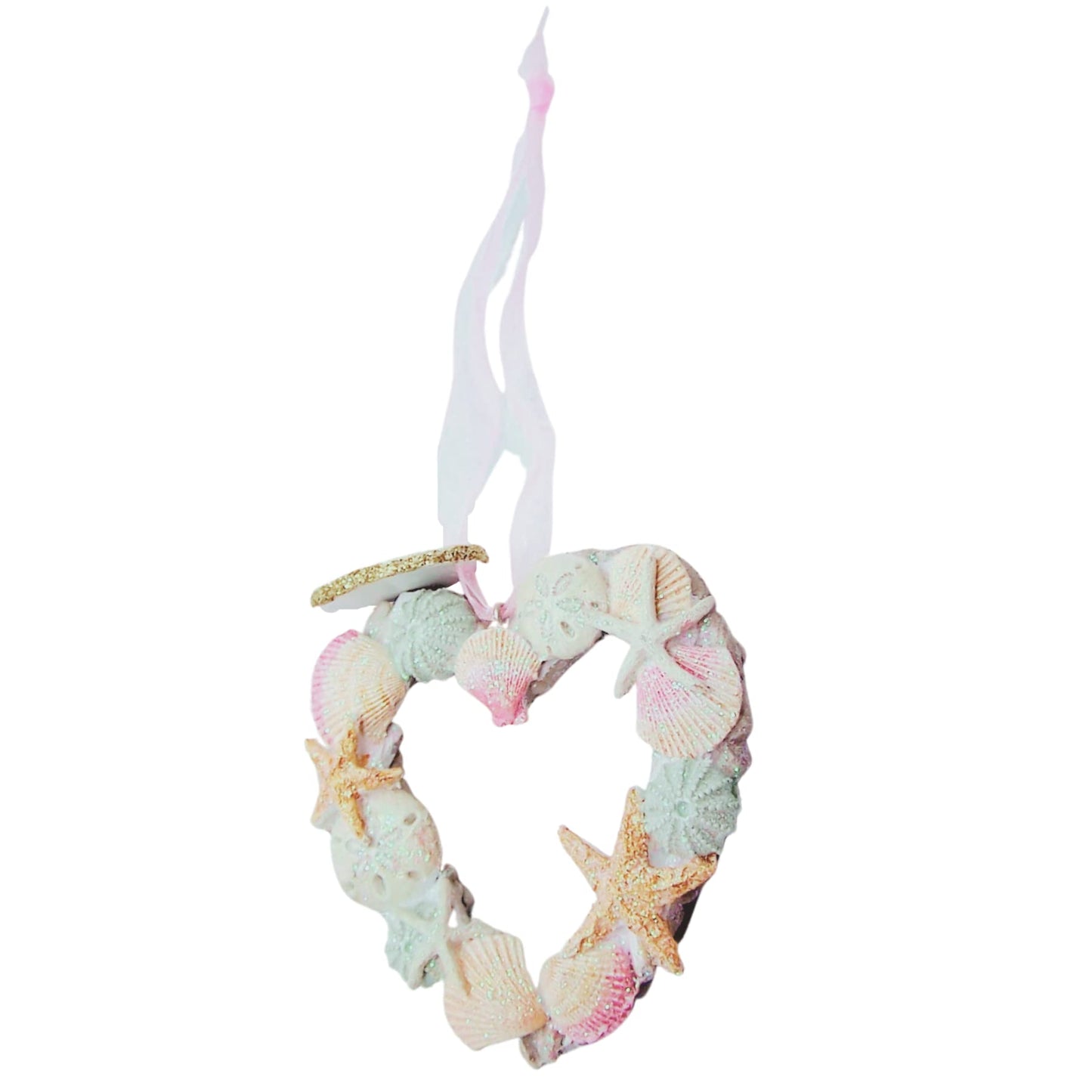 Heart Shaped Seashell and Driftwood Christmas Ornament, Nautical Theme, Holiday Decor, 3.25 Inches Tall