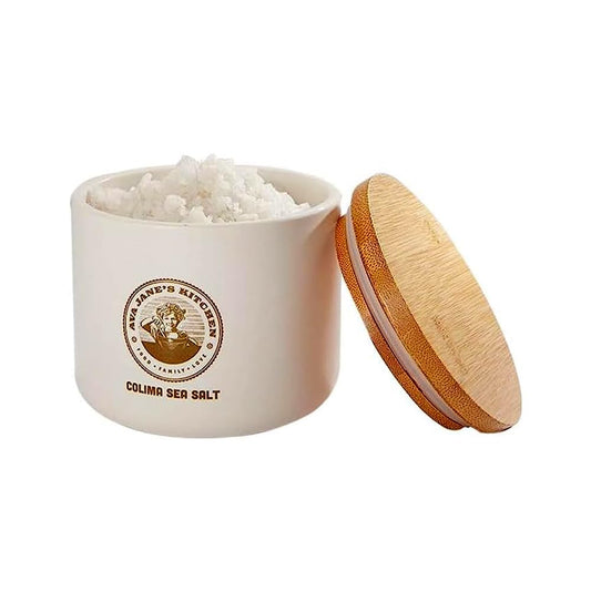 AVA JANE’S KITCHEN Salt Cellar - Colima Sea Salt Container with Lid Elegant Kitchen Salt Holder - Salt Jar with Cover Perfect for Keeping Table Salt, Spice, Gourmet Salt and Salt Pot