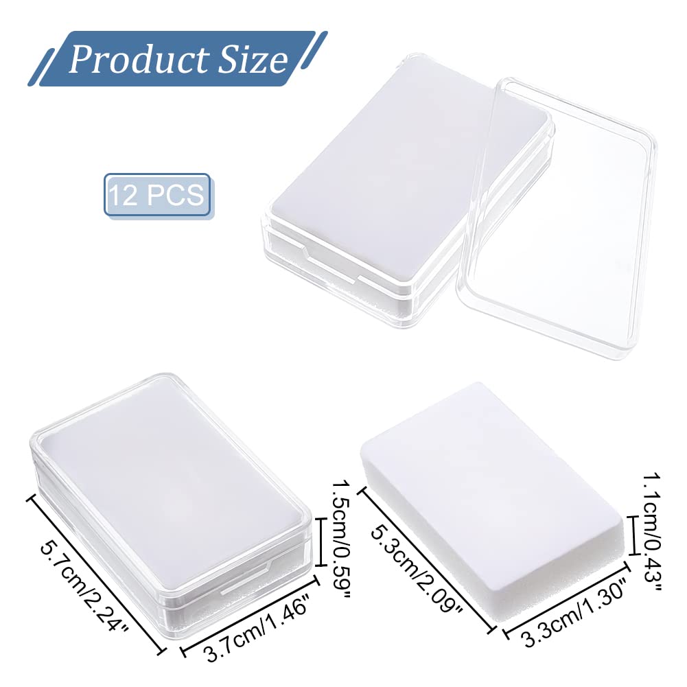NBEADS 12 Pcs Gemstone Display Box, 1.45x2.24x0.6 Transparent Acrylic Rectangle Jewelry Display Container Diamond Storage Box with Clear Top Lids and White Sponge for Bare Stone Diamond