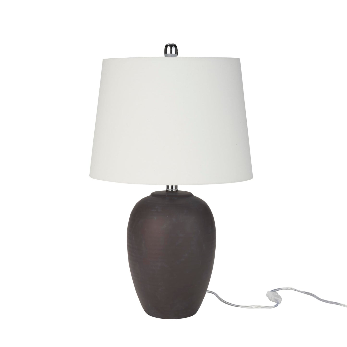 Nourison Home 23" Dark Purple Distressed Ceramic Pot Table Lamp for Bedroom, Living Room, Dining, Office, with White Shade