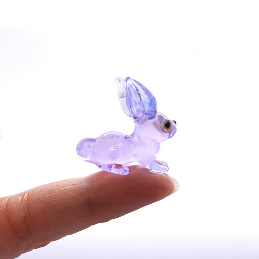 Sansukjai Rabbit Tiny Micro Figurines Hand Blown Glass Art Animals Collectible Gift Home Décor (Purple)