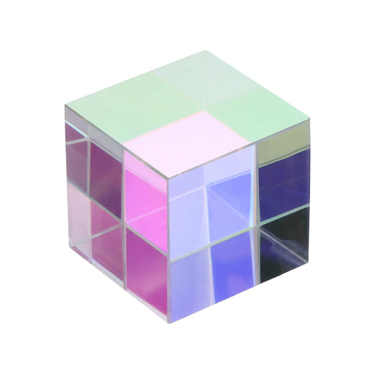 PATIKIL Cube Prism, 40mm K9 Crystal Dispersion Prism Optical Glass X-Cube Mini Glass Figurine Demonstrating Beam Splitting for Physics Teaching Home Decor Photo Prop, AB Color
